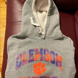 Large Clemson Tigers Colosseum Plaid Sherpa Pullover Hoodie - Heathered Gray